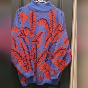 Vintage Esprit Palm Leaf Print Mock Neck Sweater